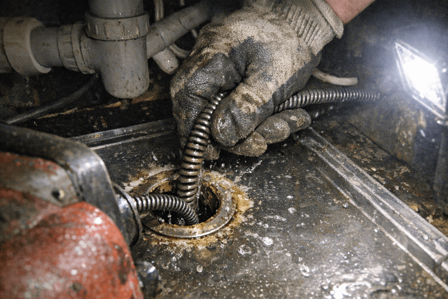 Mechanische Rohrreinigung mit Spirale im Badezimmer