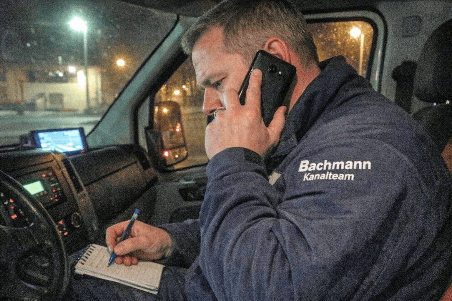 Notdienst Mitarbeiter am Telefon bei der Auftragsannahme